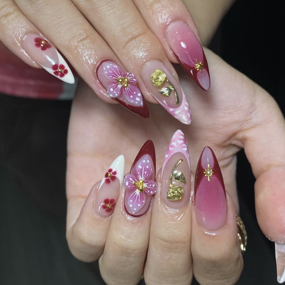Elegante 3D Blumen Acryl Nagelkunst Verlängerungen Karnz