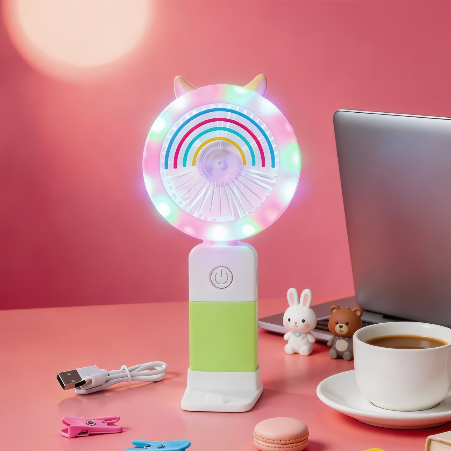 Damen Tragbarer LED Handventilator mit kreativen Lichteffekten Karnz