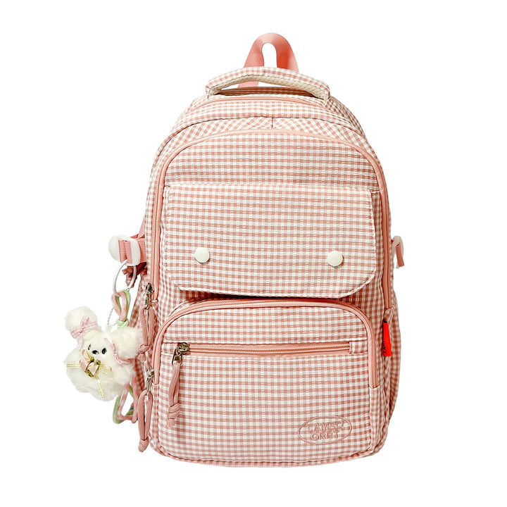 Gingham Print Mehrfach-Taschen Rucksack Karnz