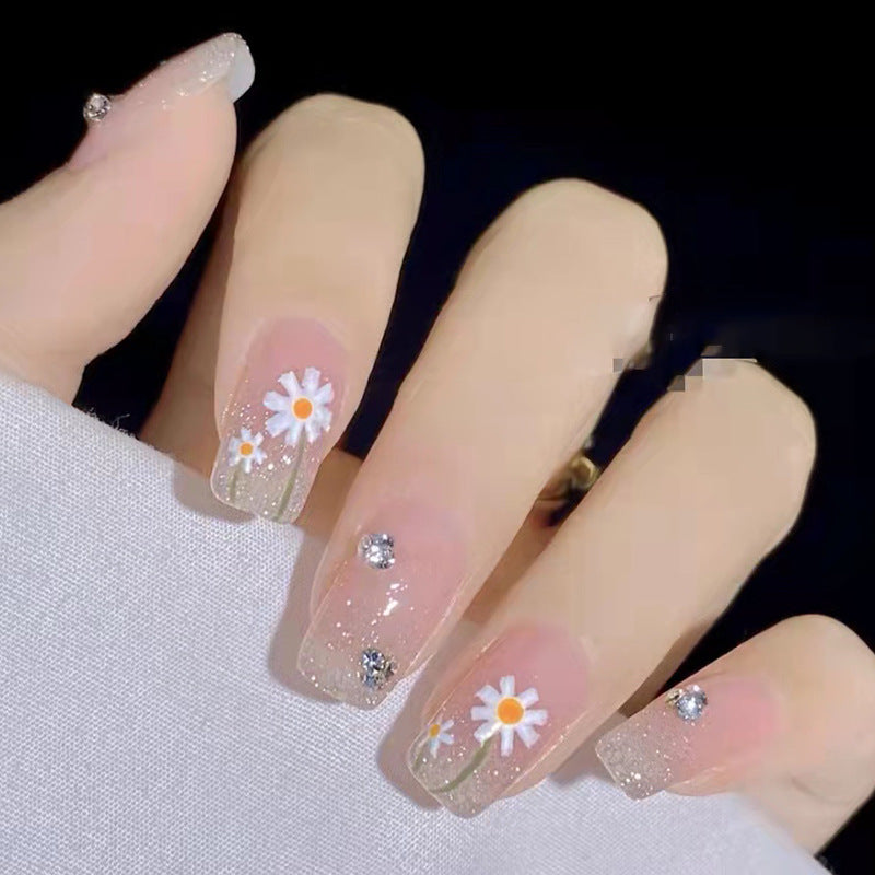 Glitzerndes Blumen Press-On Nagelset Karnz