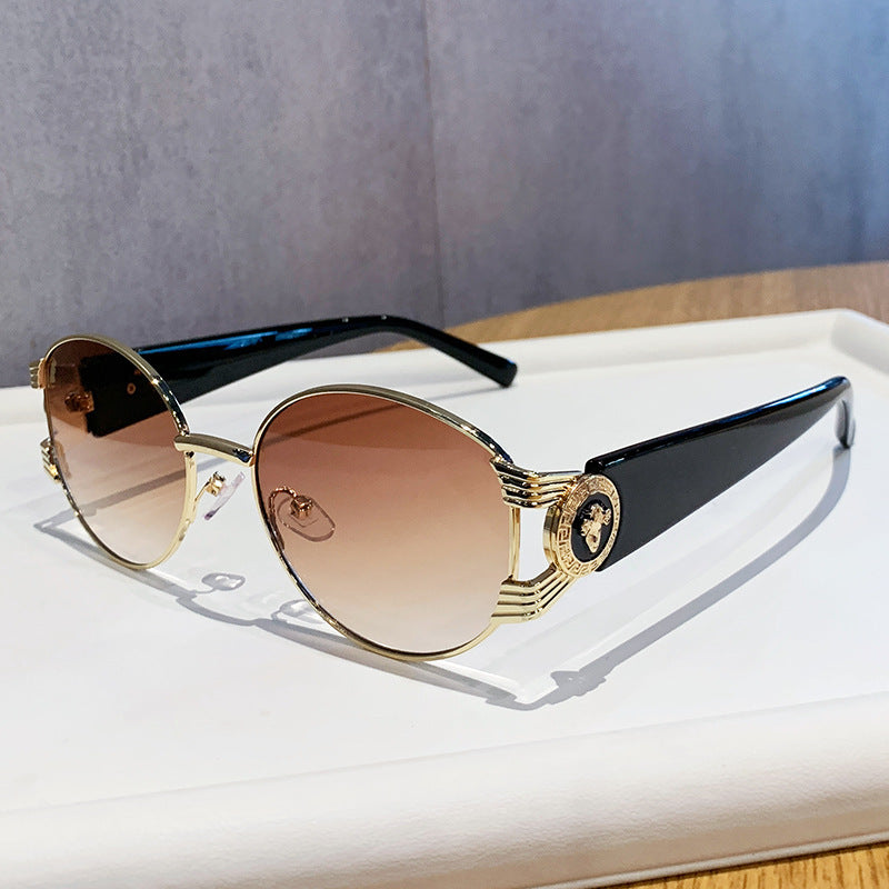 Damen elegante Sonnenbrille mit luxuriösem Metallrahmen und verspiegelten Gläsern Karnz