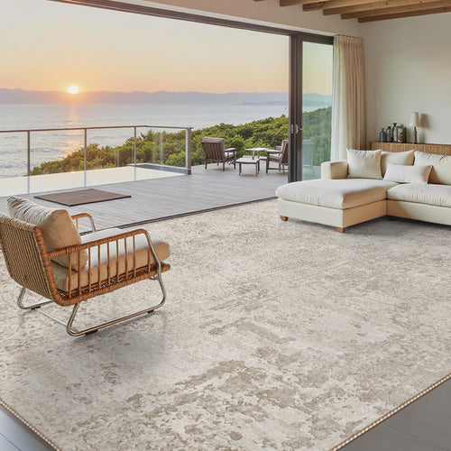 Large Plush Low-Pile Contemporary Distressed-Texture Area Rug