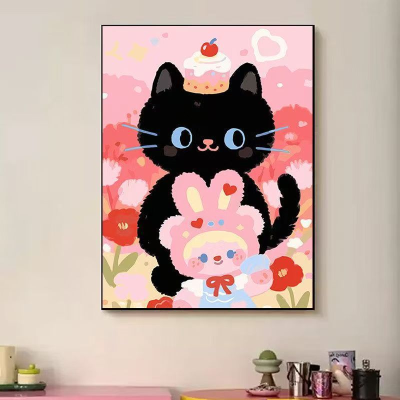 Verspielte katzenmotivierte Illustrationswandkunst Karnz