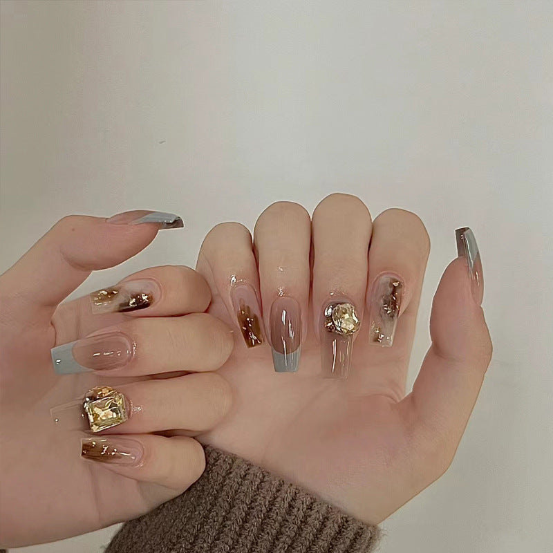 Elegantes, mit Kristallen verziertes Press-On-Nagel-Set Karnz