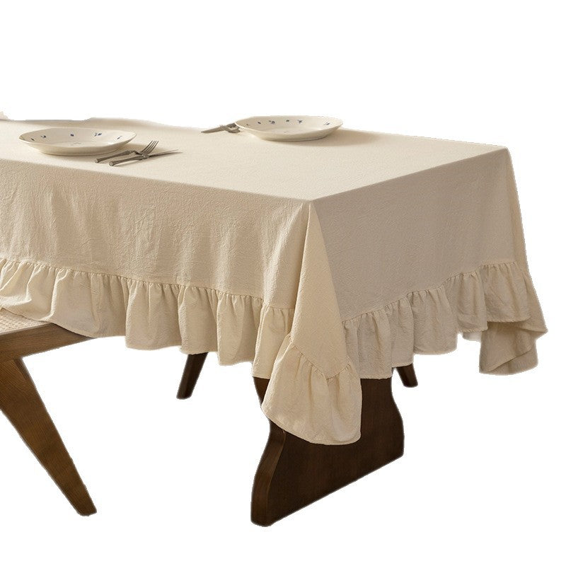 Tischdecke Karnz - Baumwollmischung mit Volantkante und leichter Leinenoptik