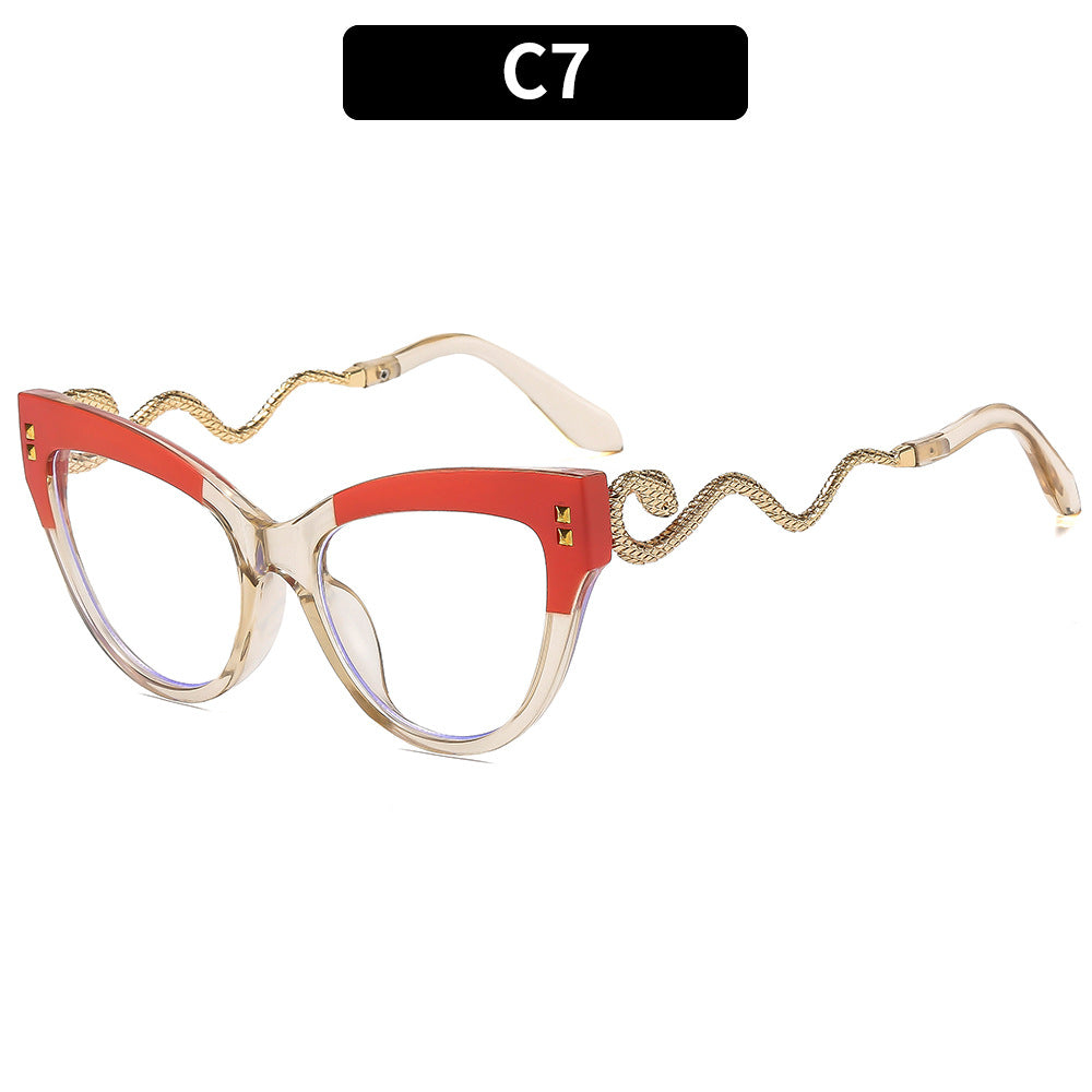 Stylische Cat-Eye-Sonnenbrillen mit einzigartigen Schlangenbügeln