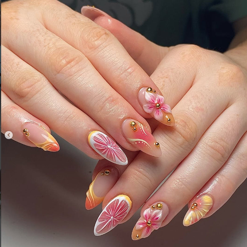 Dekorativer floraler Press-On Nagelset Karnz 1788495756