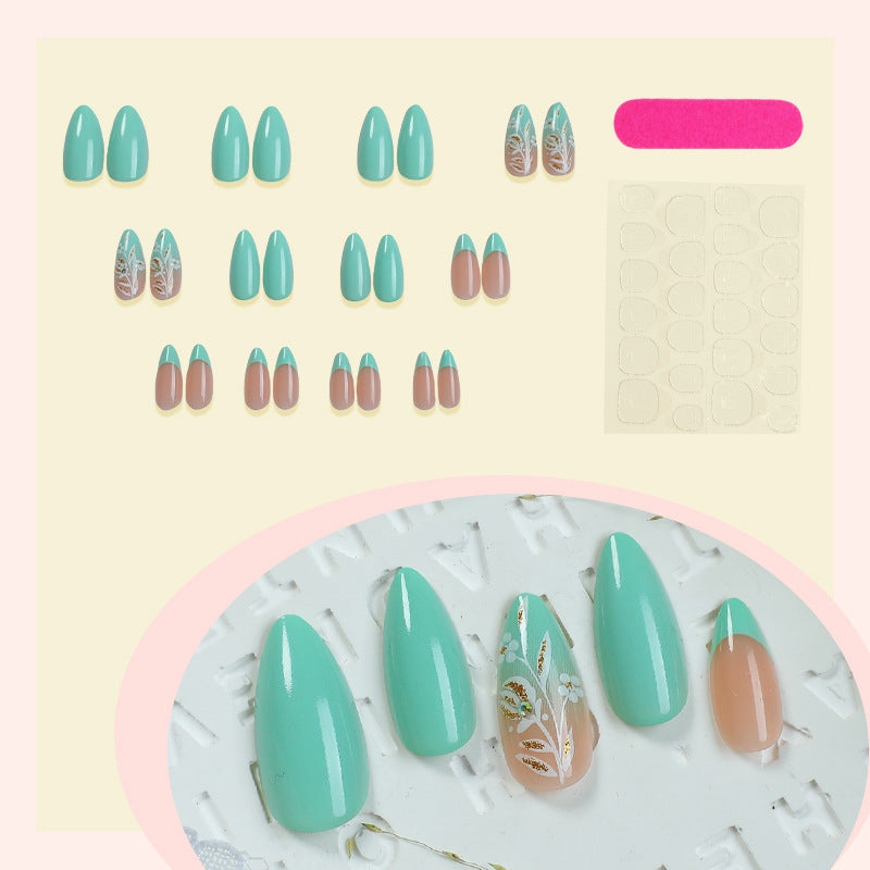 Artisan Press-On Nail Set mit eleganten Blattmustern Karnz