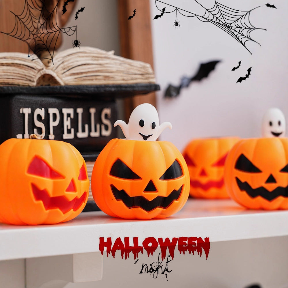 LED-Kürbis-Teelichthalter für Halloween dekorative batteriebetriebene Tischbeleuchtung aus Kunststoff