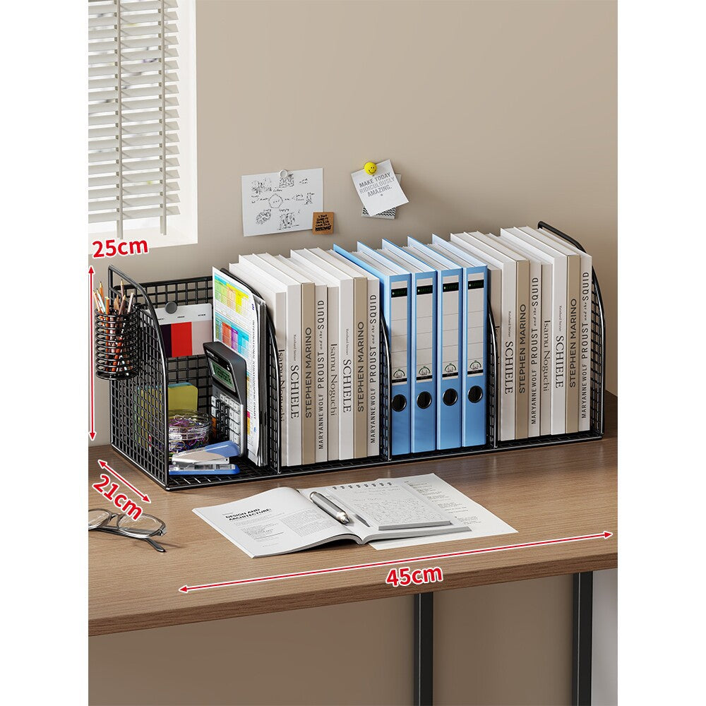 Langer Multi-Slot Desktop-Datei- und Ordner-Organizer mit Stift- und Zubehörhalter