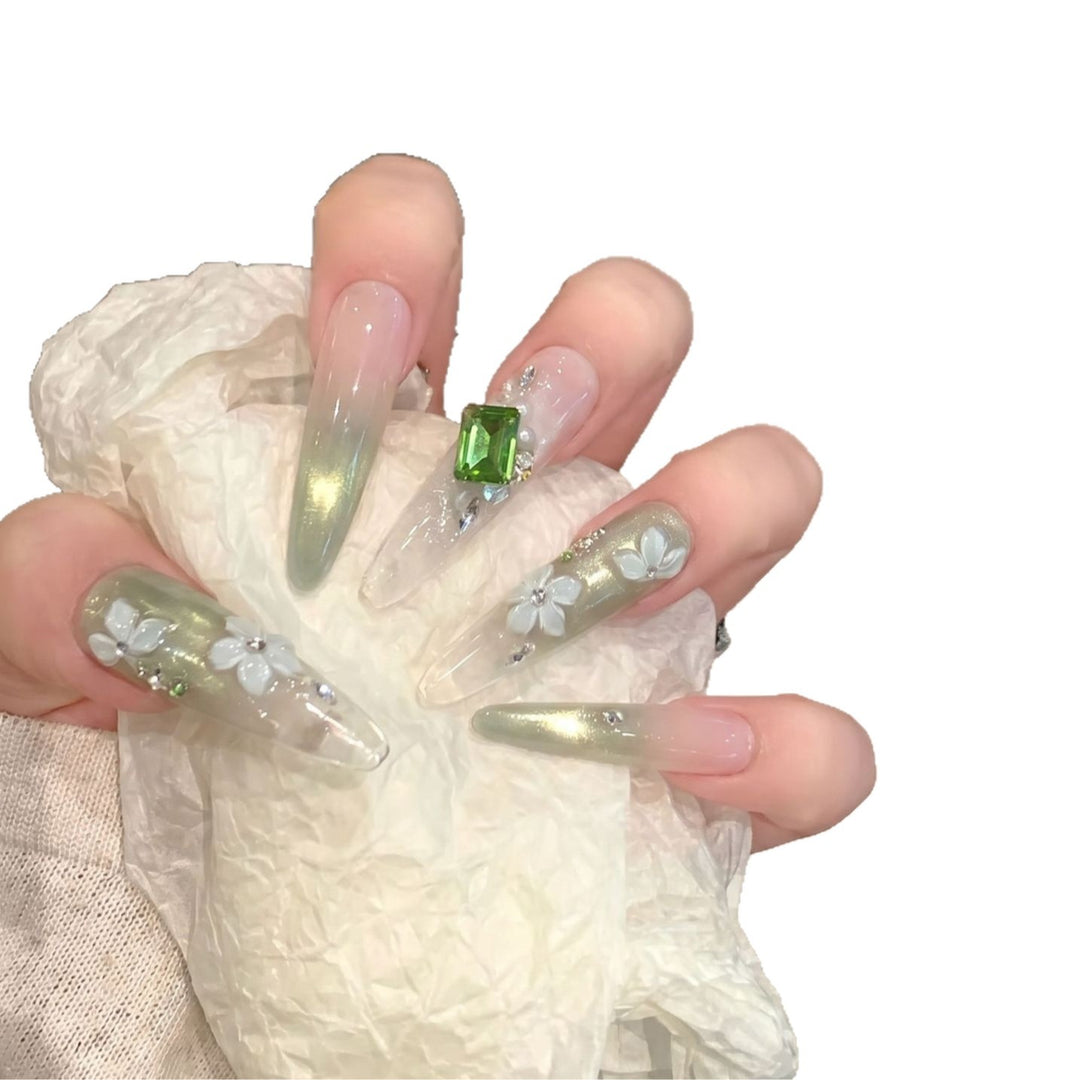 Florales Edelstein Stiletto Nagelset Karnz