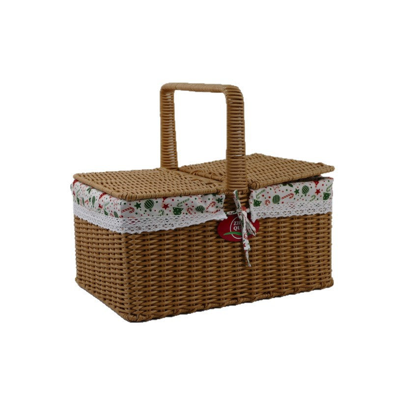 Damen Picknickkorb mit elegantem Stoffbesatz und praktischen Tragegriffen Karnz