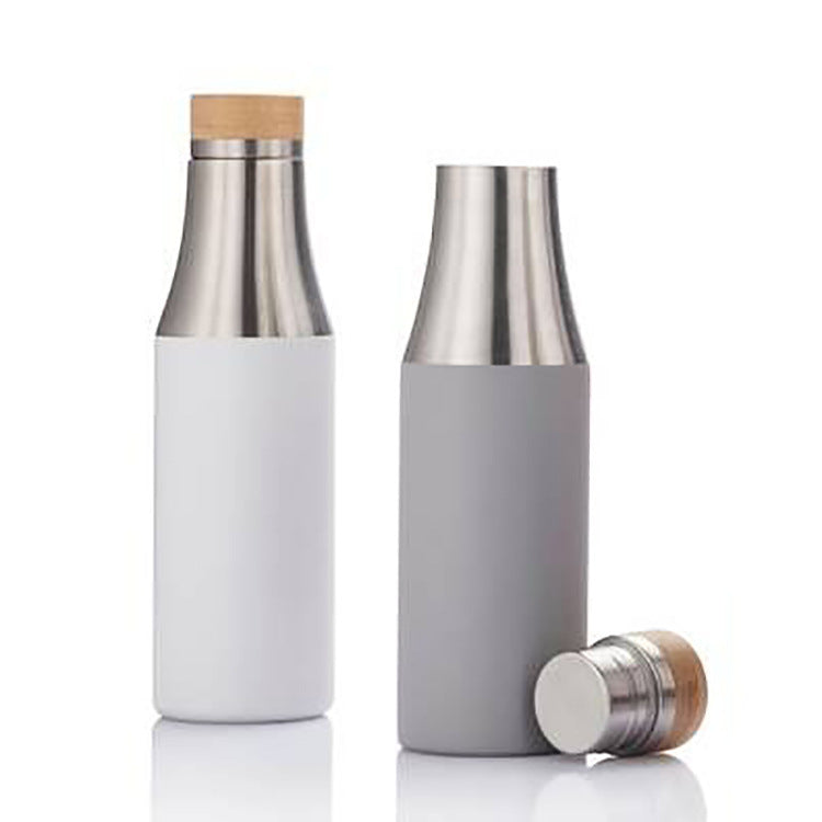 Damen doppelwandige Edelstahl Trinkflasche mit Bambusdeckel Karnz