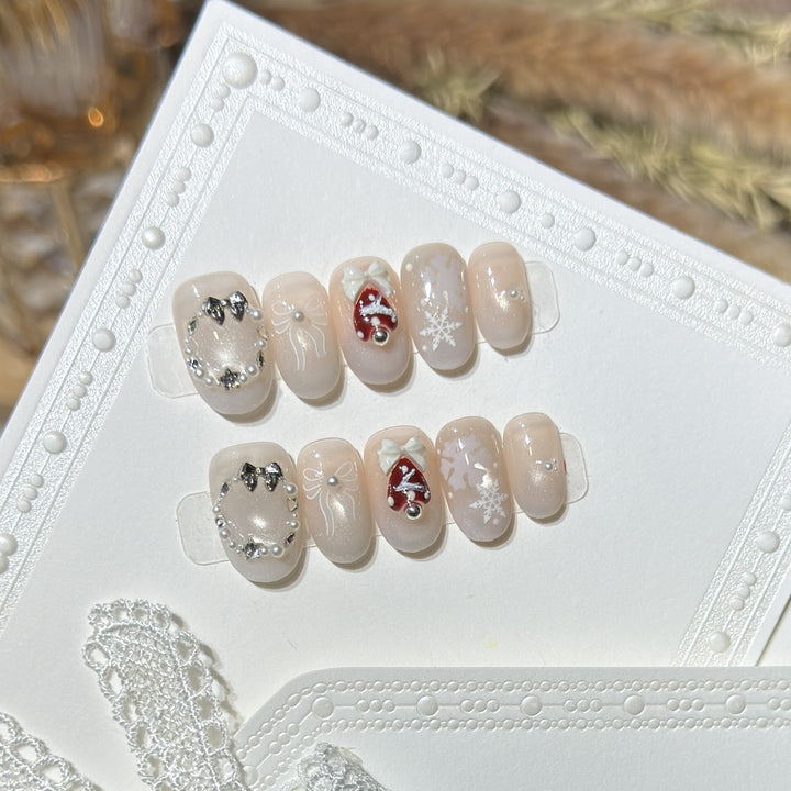 Künstlerisches winterliches Press-On-Nagelset Karnz