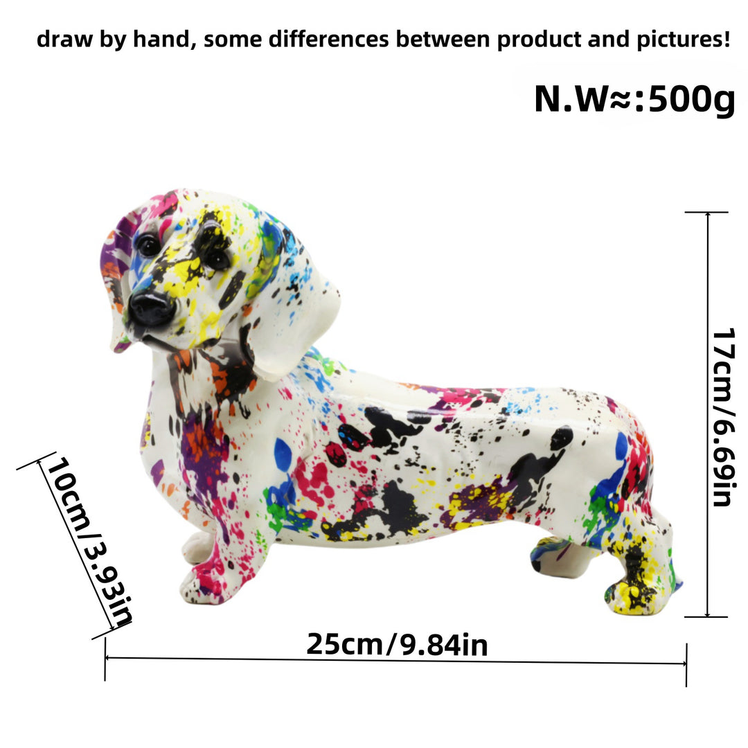 Bunte Dekofigur eines Dachshunds Karnz