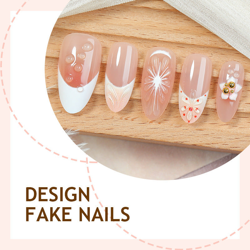 Kunstnagelset mit kreativem Blüten- und Perlen-Design Karnz