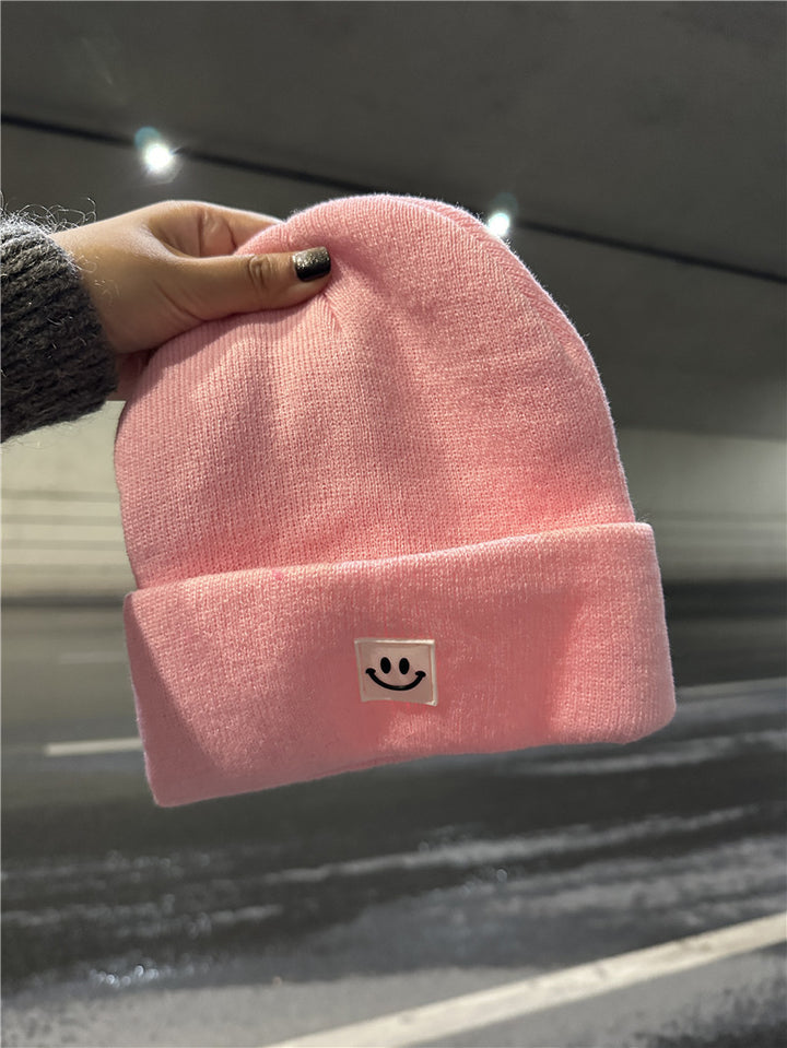 Smiley Face Ribbed Strickmütze