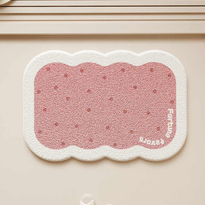 Scalloped-Edge Plush Absorbent Non-Slip Bath Rug with Cookie Motif