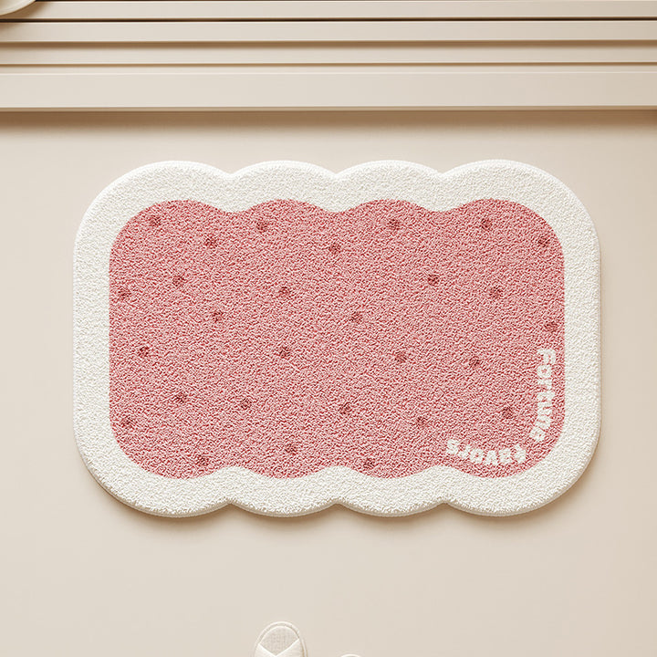 Scalloped-Edge Plush Absorbent Non-Slip Bath Rug with Cookie Motif