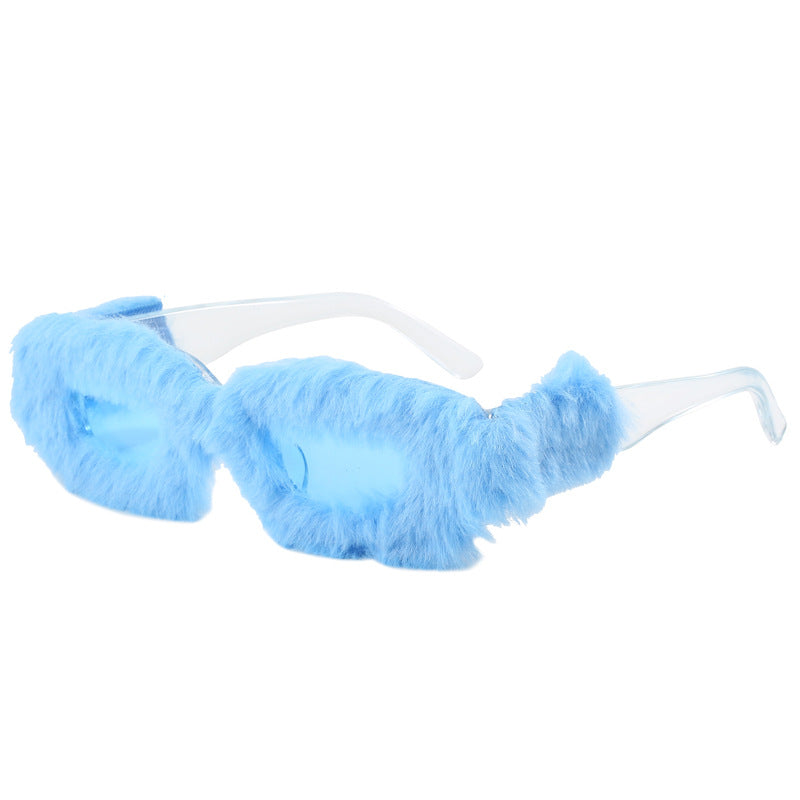 Damen ausgefallene Sonnenbrille mit luxuriösem Fellrahmen Karnz