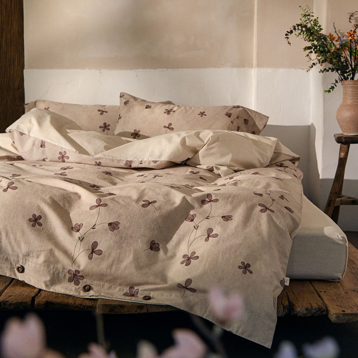 Luxuriöse Bettwäsche-Garnitur aus Baumwollsatin mit floralem Aquarellmuster Wendebettbezug mit Knopfverschluss und Kissenbezügen