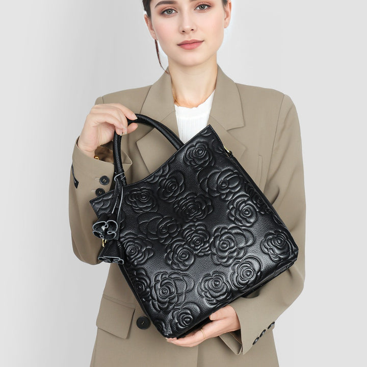 Prägte Blumen-Leder-Tote-Bag mit abnehmbarem Riemen