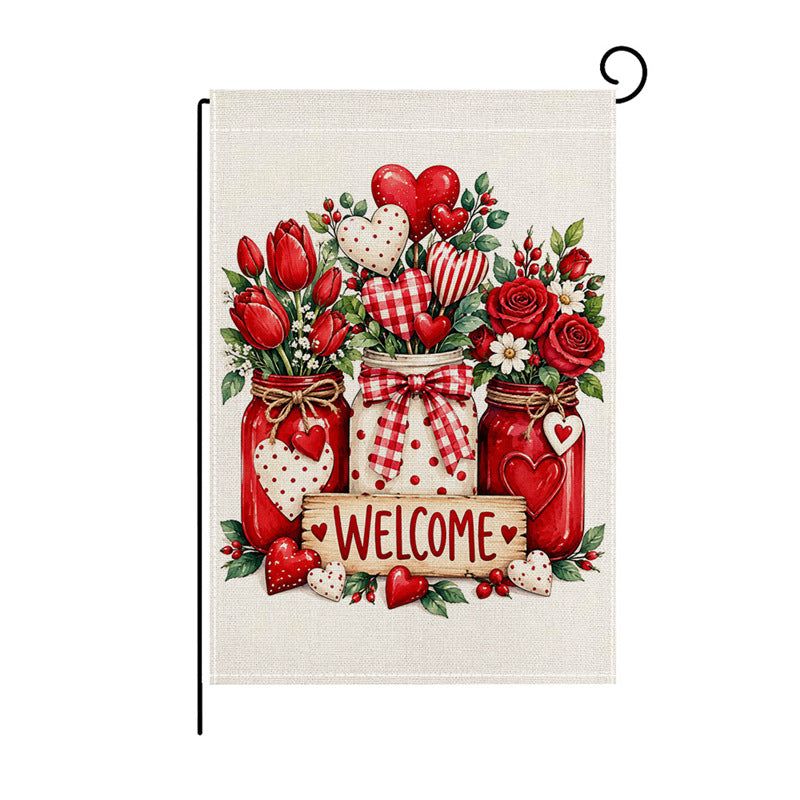 Valentinstag Blumendes Herz Gartenbanner Flagge mit Mastschlauch und wetterbeständigem Polyester