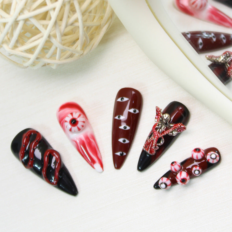 Halloween Kunstnagelset mit gruseligen Augen- und Schlangenmotiven Karnz