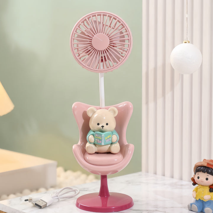 Damen USB Tischventilator mit verspieltem Bärenmotiv und flexibler Neigung Karnz