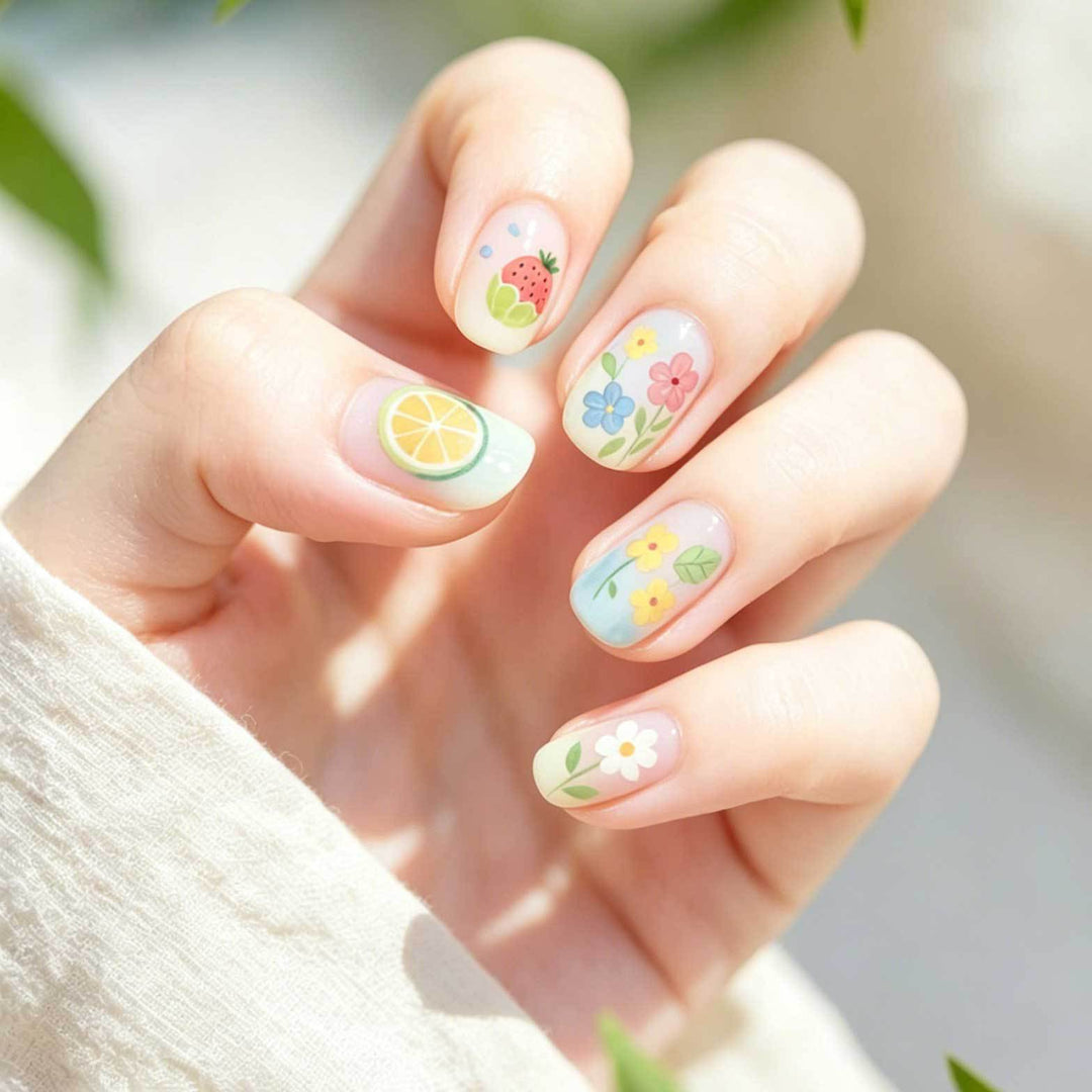 Verspielt Frucht- und Blumen-Nagelkunst