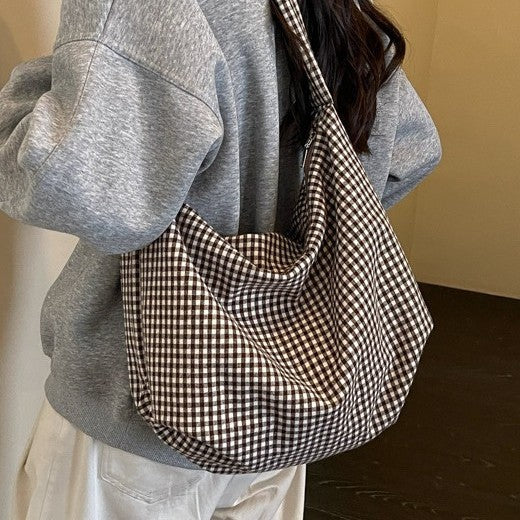 Gemütliche Gingham-Print Schultertasche