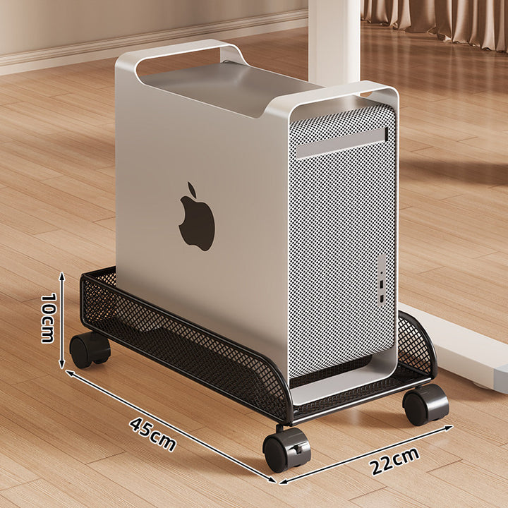 Mobiler Desktop-CPU-Turmständer mit Mesh-Seitenwänden, Holzsockel und arretierbaren Rollen