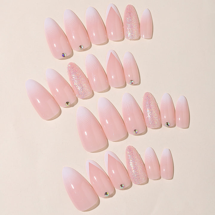 Elegante Press-On Nagelspitzen Set mit Glitzer und Ombre-Design Karnz
