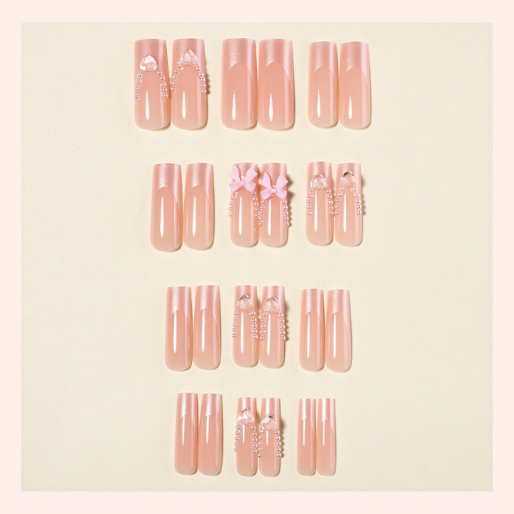 Dekoratives Press-On Nail Art Set mit Perlen und Schleifen Karnz