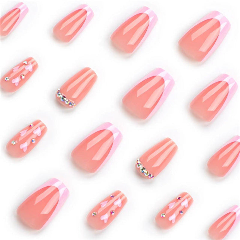 Elegantes Lang Press-On Nagelset mit Strass-Akzenten Karnz