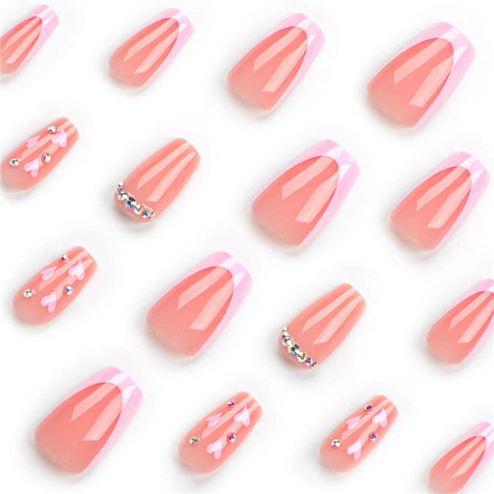 Elegantes Lang Press-On Nagelset mit Strass-Akzenten Karnz