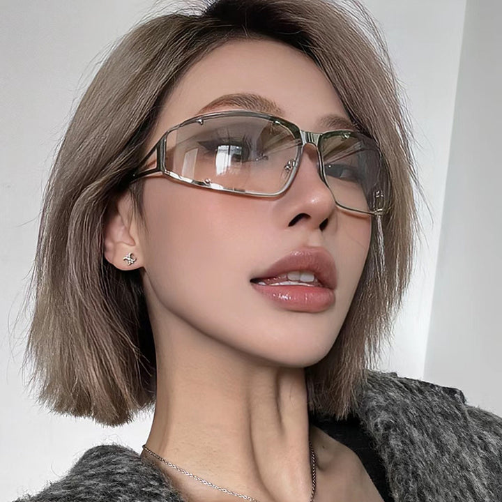 Damen modische Sonnenbrille mit futuristischem Design und exquisitem Metallrahmen Karnz