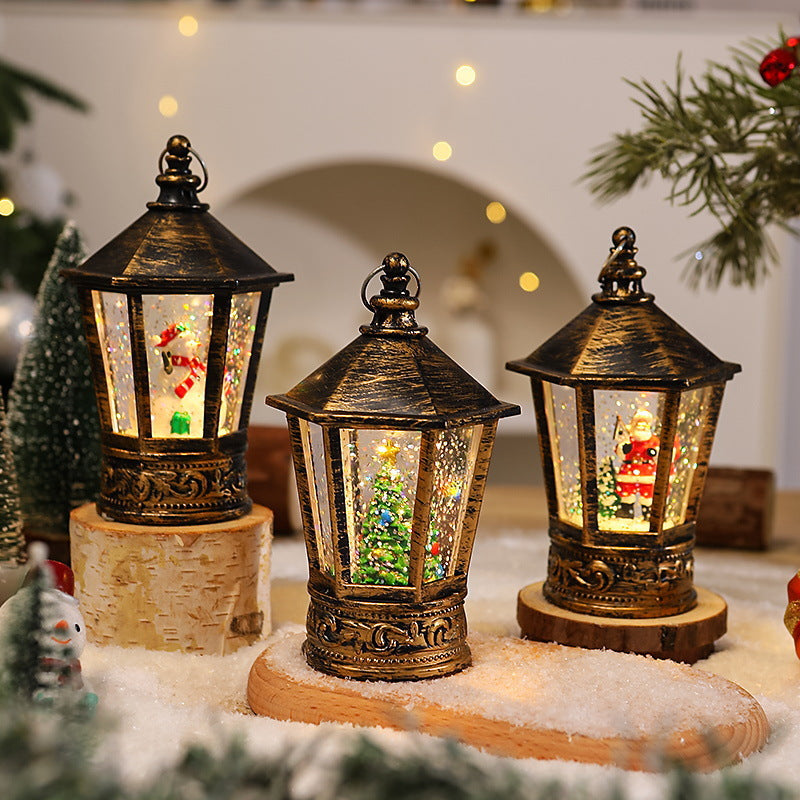 Nostalgische Weihnachtslaterne mit leuchtendem Weihnachtsmann-Motiv Karnz