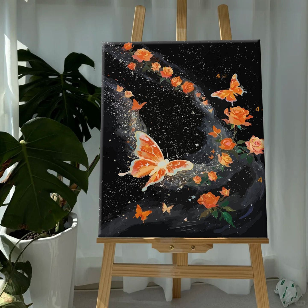 Bunte Schmetterlinge und Floral Leinwanddruck Karnz