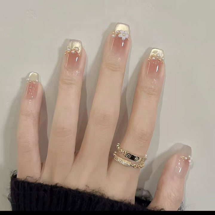 Floral-Accent Glossy Press-On Nägel