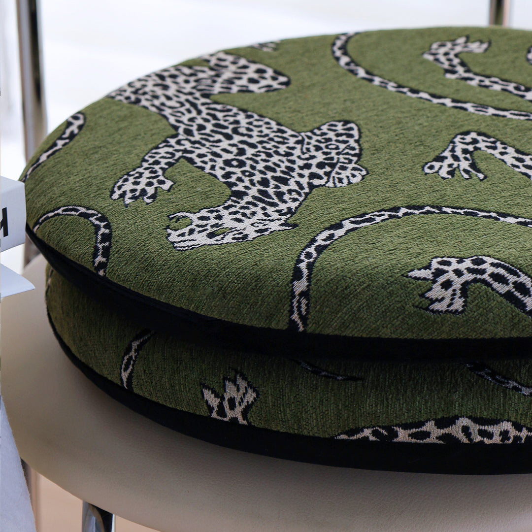 Runde Stuhlkissenhülle mit gewebtem Leoparden-Jacquard und elastischem Saum Karnz