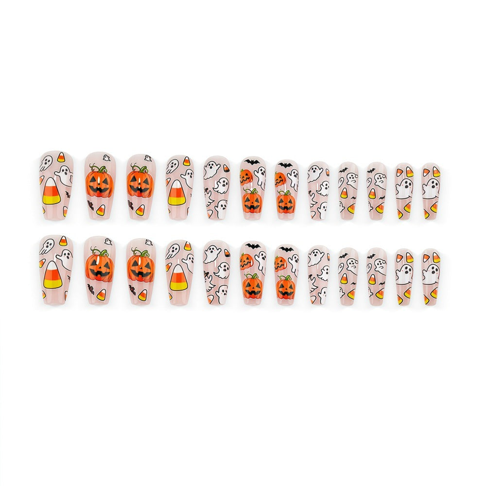 Kreative Halloween Kunstnägel Im Geister- und Kürbis-Design Karnz