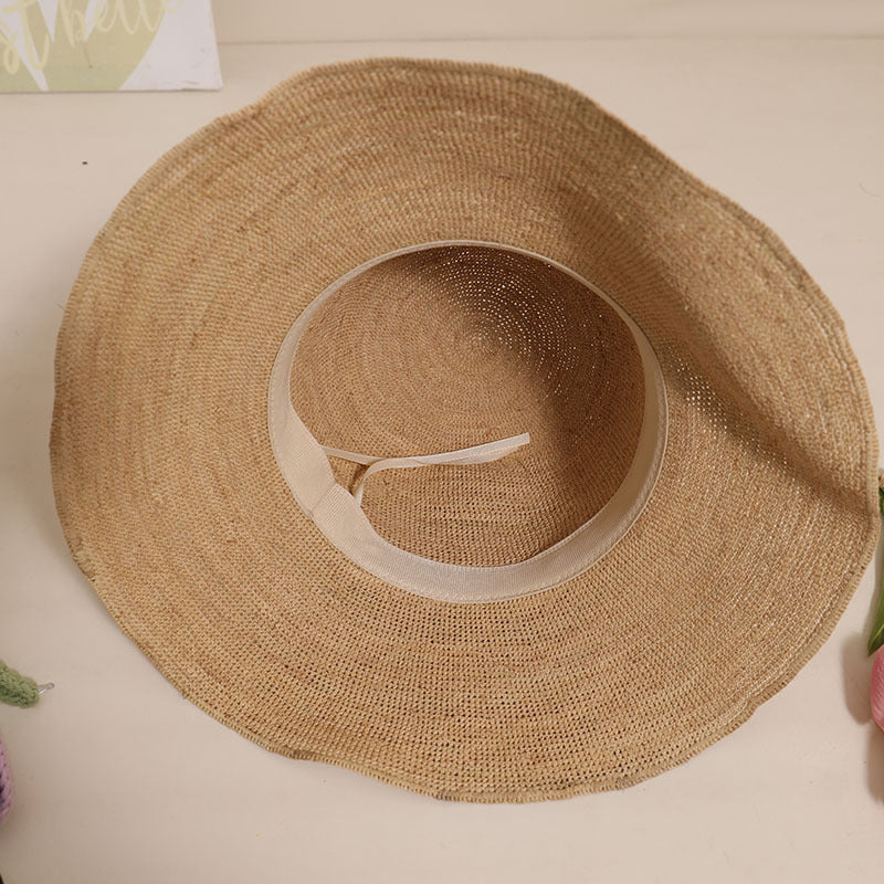 Damen Eleganter Strohhut mit verstellbarem Kordelzug Karnz