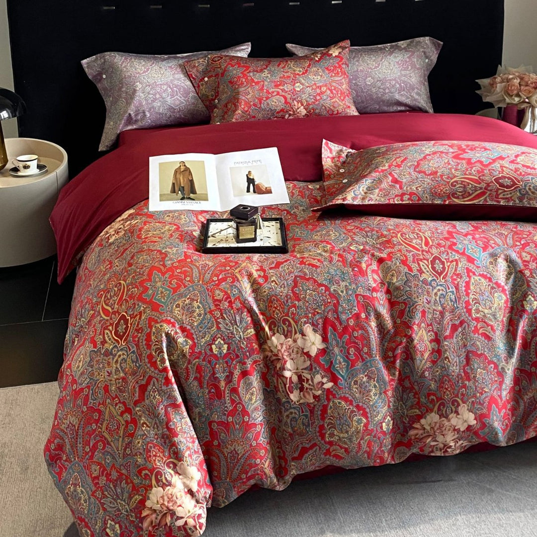 Luxuriös Wenden Paisley Baumwollsatin Bettbezug Set