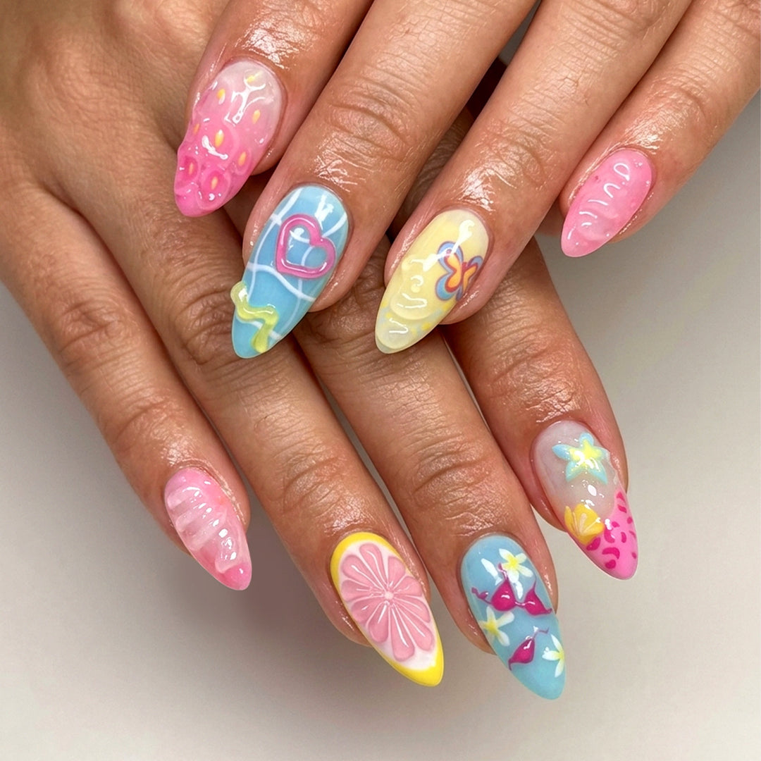 Lebhaftes Ozean-Themen Press-On Nagelkunst Set