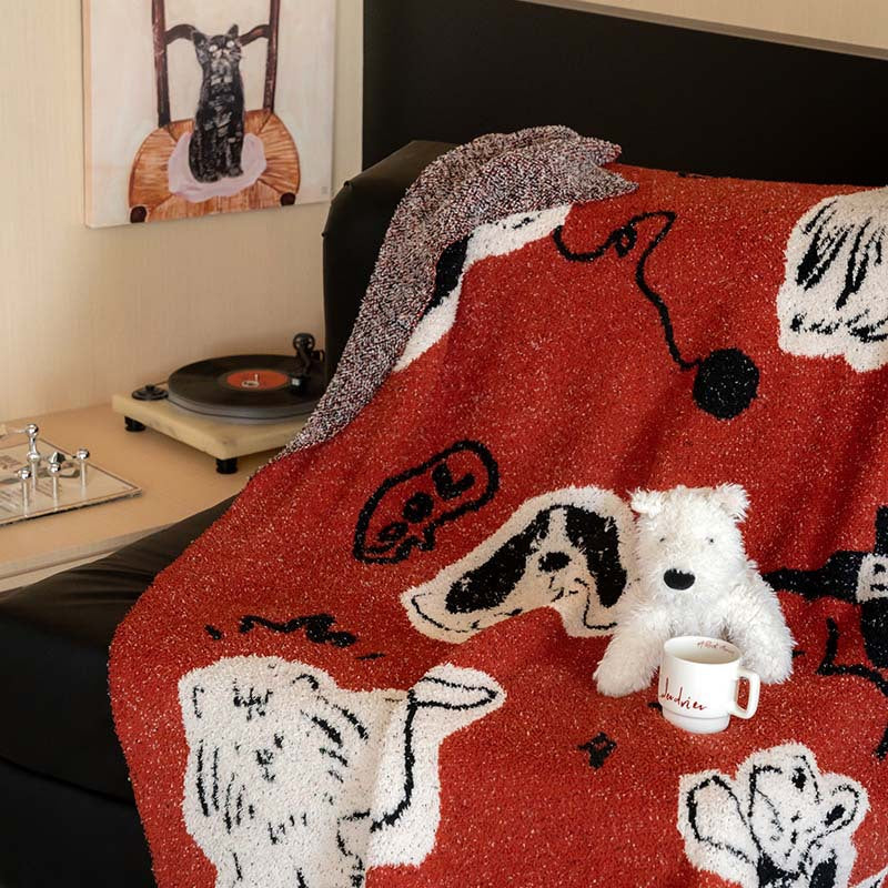Extraweiche Chenille-Wohndecke mit Katzenillustration und Sternenrelief Karnz