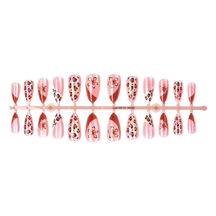 Künstlerisches Press-On Nagelkunstset mit floralen und Leoparden Designs
