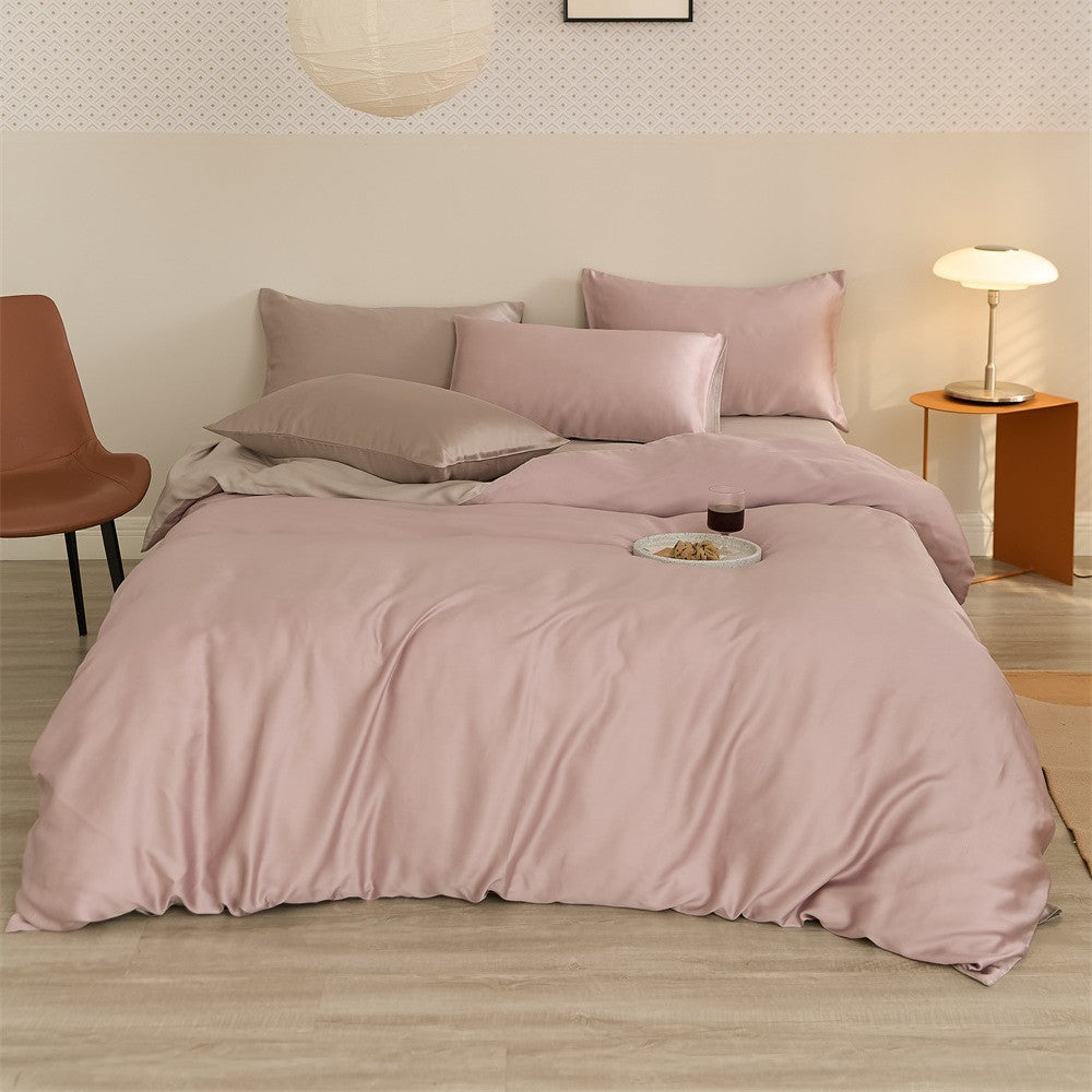 Wendbares Satin-Bettwäscheset mit seidig-glänzendem Griff und hautfreundlichem Baumwollmix
