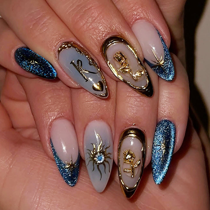 Glitzerndes Press-On Nagelset mit einzigartigen geometrischen Designs Karnz