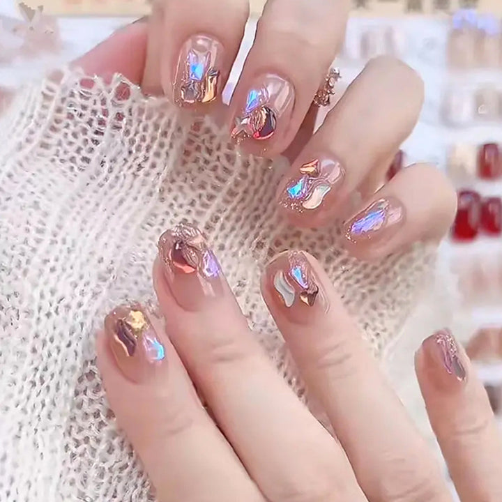 Hochwertiges Kunstnagelset mit Glitzer- und Holografischen Akzenten Karnz